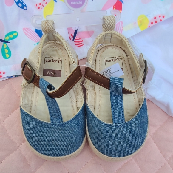 Butterfly collared shirt dress and NWT sandals by Carter's, size 9M - Picture 4 of 5